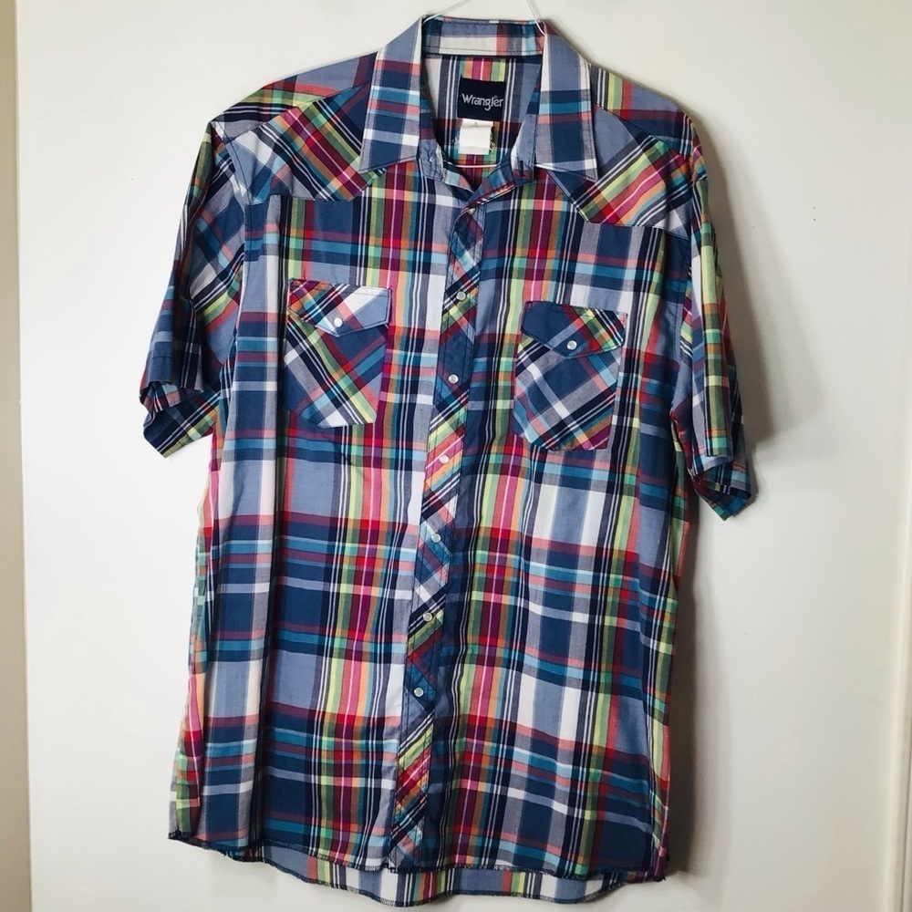 Wrangler button up shirt men 18 tall plaid short sleeve